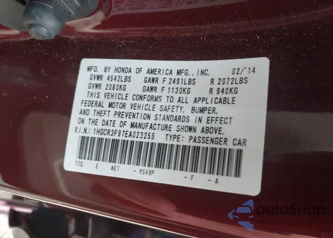 2014 Honda Accord Touring z USA, uszkodzony, nr VIN 1HGCR3F97EA023255